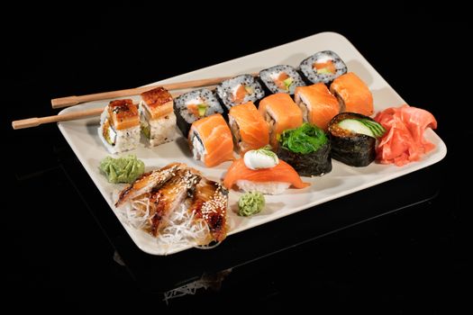Different kinds of Japanese traditional food on a table