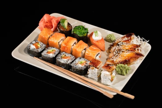 Different kinds of Japanese traditional food on a table
