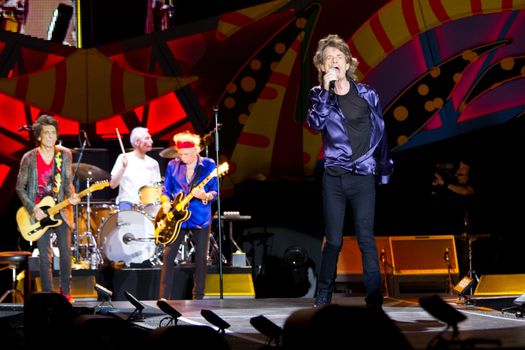 URUGUAY, Montevideo: Mick Jagger of the British group Rolling Stones performs during a concert held at the Centenario stadium in Montevideo, on February 16, 2016.