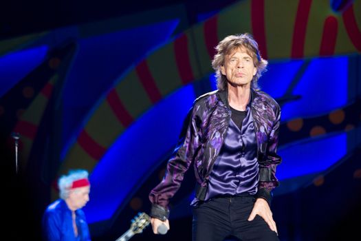 URUGUAY, Montevideo: Mick Jagger of the British group Rolling Stones performs during a concert held at the Centenario stadium in Montevideo, on February 16, 2016.