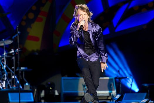 URUGUAY, Montevideo: Mick Jagger of the British group Rolling Stones performs during a concert held at the Centenario stadium in Montevideo, on February 16, 2016.