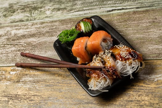 Different kinds of Japanese traditional food on a table
