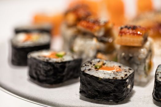 Different kinds of Japanese traditional food on a table