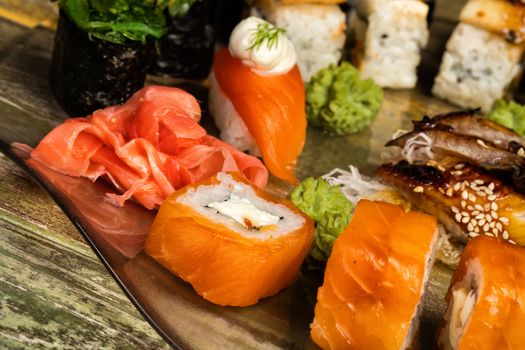 Different kinds of Japanese traditional food on a table