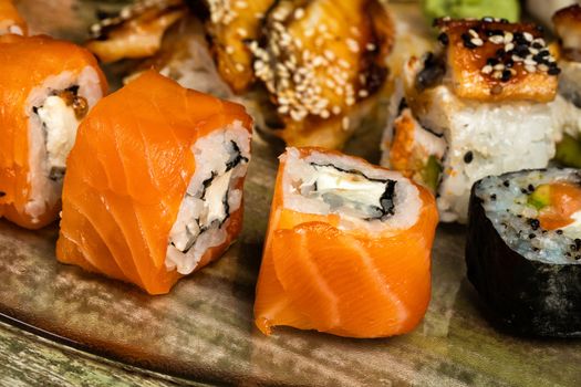 Different kinds of Japanese traditional food on a table
