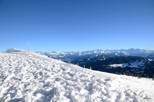 View of Swiss Alps from the Rigi Kulm in winter, Lucerne, Switzerland