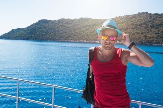 Portrait of man on yacht at the sea, Turkey 