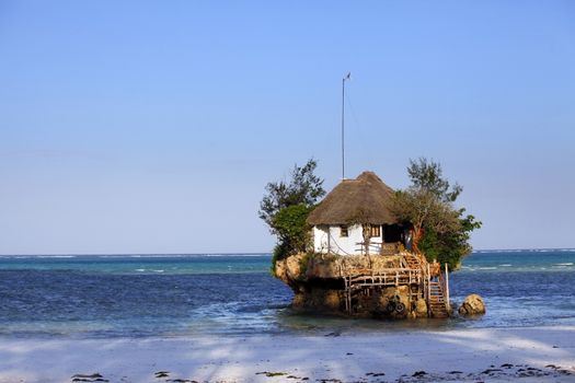 Small restaurant The Rock in Zanzibar. Tanzania