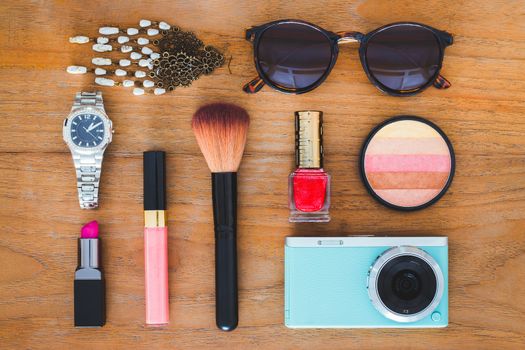 Set of Cosmetics and accessories fashion for background