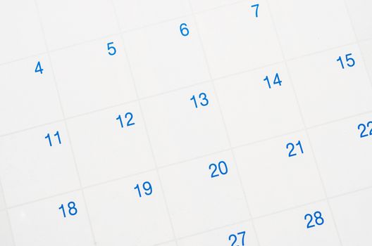 Closeup of dates on calendar page