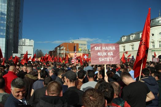 KOSOVO, Pristina: Thousands gather in Pristina on February 17,2016 for a major anti-government rally to mark their eighth anniversary of independence from Serbia.After a morning of official celebrations in the capital Pristina, including a military parade, demonstrators arrived for what opposition parties expected to be a record-breaking protest calling for the government's resignation and early elections.