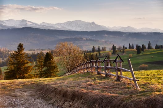 Spring countryside in Tatras mountains, south Poland