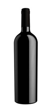 Black wine bottle silhouette with black aluminum cap isolated on white background