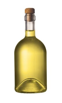 Small olive oil bottle with cork isolated on white background