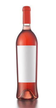 Rose wine bottle with label and red cap isolated on white background