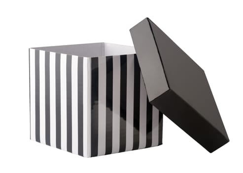 Open box with stripes isolated on white background