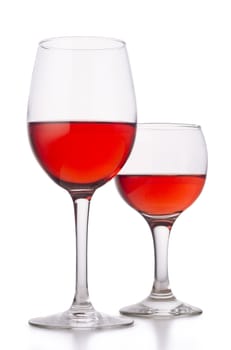 Two glasses with rose wine isolated on white background