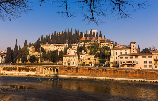 View over the hill of Castle San Pietro in the old town of Verona.