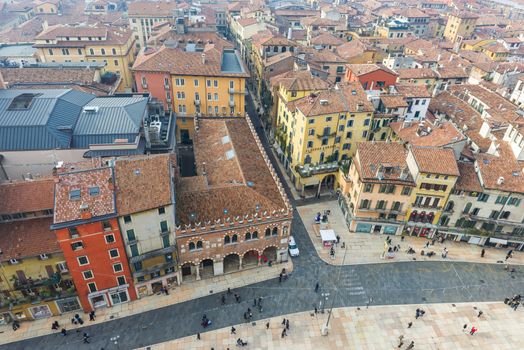 View of Piazza delle Erbe from the Torre dei Lamberti, in Verona