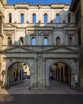 Ancient roman gate in the old town of Verona, called Porta Borsari