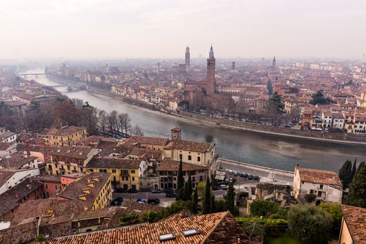 View over the old town of Verona, Italy and the church of Sant'Anastasia
