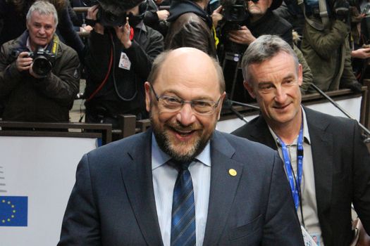 BELGIUM, Brussels: Martin Schulz; president of the European Parliament, talks to the press before the European Council in Brussels on February 18, 2016.
