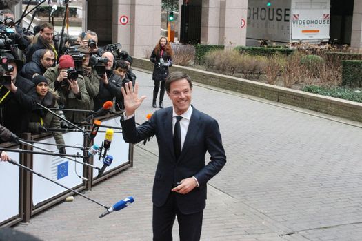 BELGIUM, Brussels: Mark Rutte, Prime minister of the Netherlands, arrives at the European Council in Brussels on February 18, 2016.