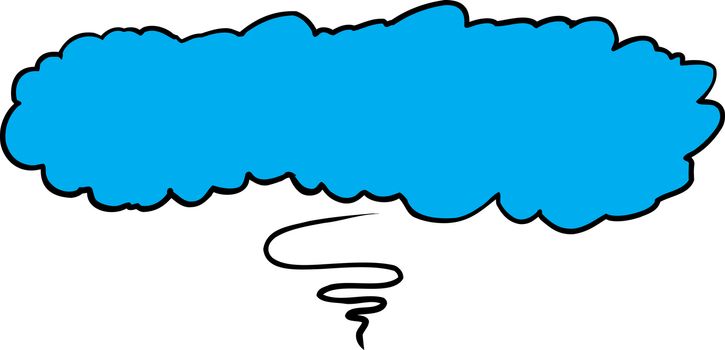 Sketch of wide blue thought bubble with squiggly line over white