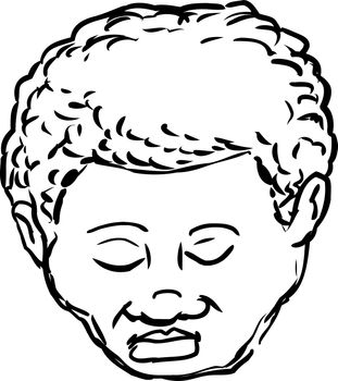 Outlined isolated head of mature African American man with eyes closed