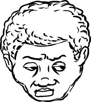 Outlined isolated head of worried middle aged Black man looking over on isolated background