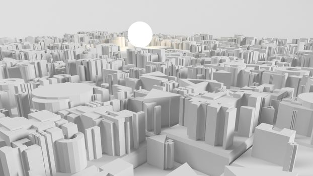 3d image of bright light bulb and city, green energy concept