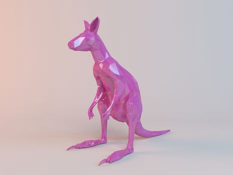 3D pink low poly (kangaroo) inside a white stage with high render quality to be used as a logo, medal, symbol, shape, emblem, icon, children story, or any other use.