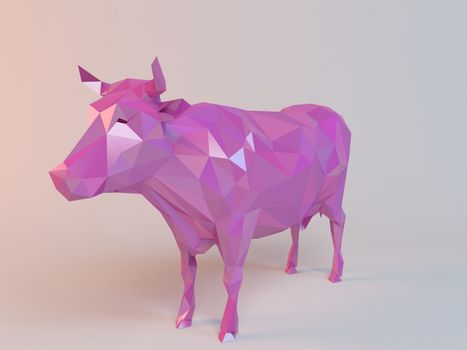 3D pink low poly (cow) inside a white stage with high render quality to be used as a logo, medal, symbol, shape, emblem, icon, children story, or any other use.