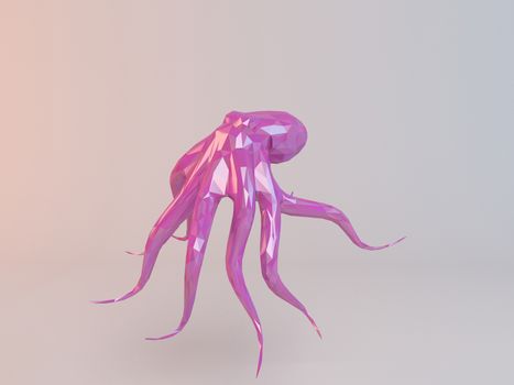 3D pink low poly (octopus) inside a white stage with high render quality to be used as a logo, medal, symbol, shape, emblem, icon, children story, or any other use.