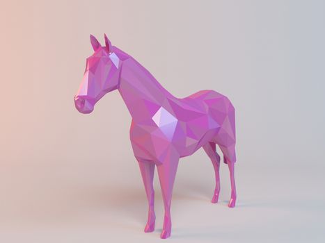 3D pink low poly (horse) inside a white stage with high render quality to be used as a logo, medal, symbol, shape, emblem, icon, children story, or any other use