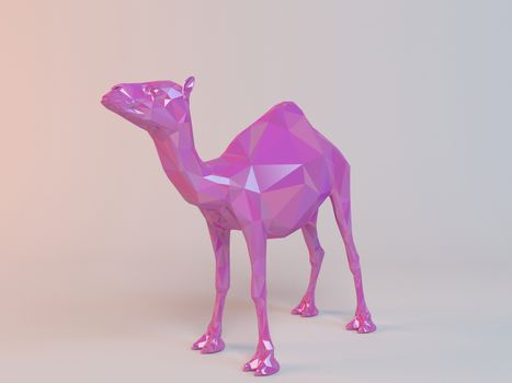 3D pink low poly (camel) inside a white stage with high render quality to be used as a logo, medal, symbol, shape, emblem, icon, children story, or any other use.