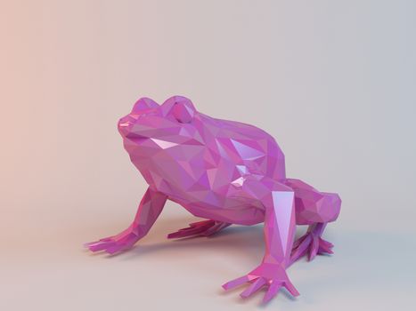 3D pink low poly (frog) inside a white stage with high render quality to be used as a logo, medal, symbol, shape, emblem, icon, children story, or any other use.