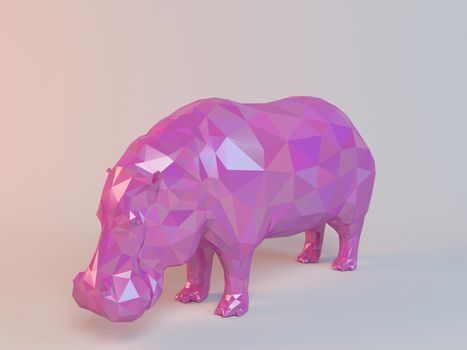 3D pink low poly (Hippo) inside a white stage with high render quality to be used as a logo, medal, symbol, shape, emblem, icon, children story, or any other use.