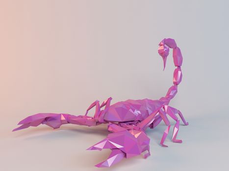 3D pink low poly (Scorpion) inside a white stage with high render quality to be used as a logo, medal, symbol, shape, emblem, icon, children story, or any other use.