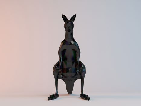 3D black low poly (kangaroo) inside a white stage with high render quality to be used as a logo, medal, symbol, shape, emblem, icon, children story, or any other use.