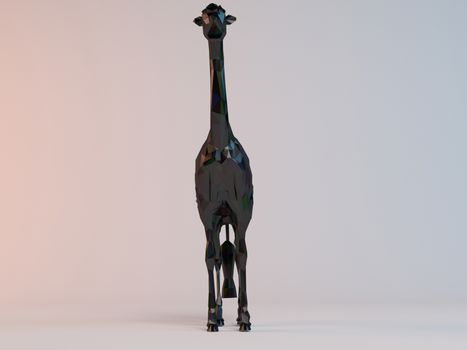 3D black low poly (Giraffe) inside a white stage with high render quality to be used as a logo, medal, symbol, shape, emblem, icon, children story, or any other use.