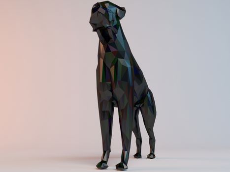 3D black low poly (dog) inside a white stage with high render quality to be used as a logo, medal, symbol, shape, emblem, icon, children story, or any other use.