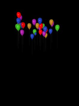 Several flying colored balloons rendered with different speed.