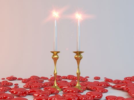 Candles and hearts for lovers and valentine day