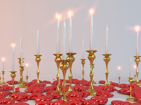 Candles and hearts for lovers and valentine day