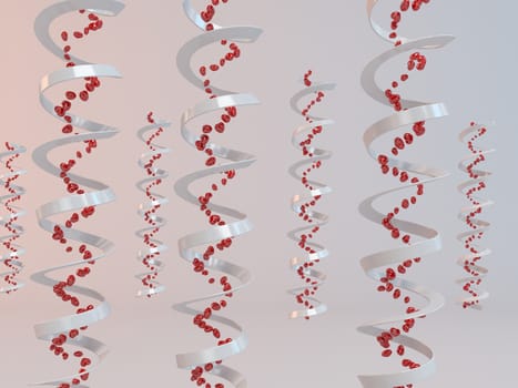 3d DNA of love tunnel inside a white stage full of hearts