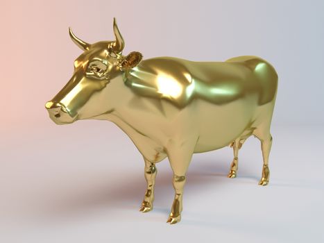 Golden 3D animal cow inside a stage with high render quality to be used as a logo, medal, symbol, shape, emblem, icon, business, geometric, label or any other use