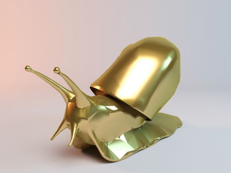 Golden 3D animal snail inside a stage with high render quality to be used as a logo, medal, symbol, shape, emblem, icon, business, geometric, label or any other use