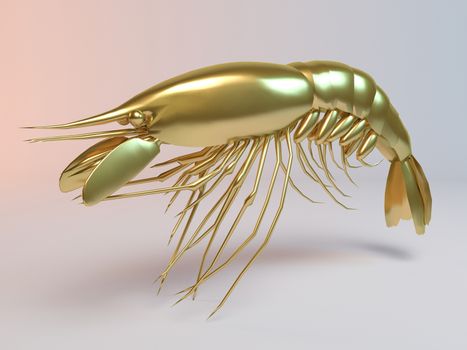 Golden 3D animal lobster inside a stage with high render quality to be used as a logo, medal, symbol, shape, emblem, icon, business, geometric, label or any other use