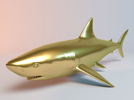 Golden 3D animal shark inside a stage with high render quality to be used as a logo, medal, symbol, shape, emblem, icon, business, geometric, label or any other use